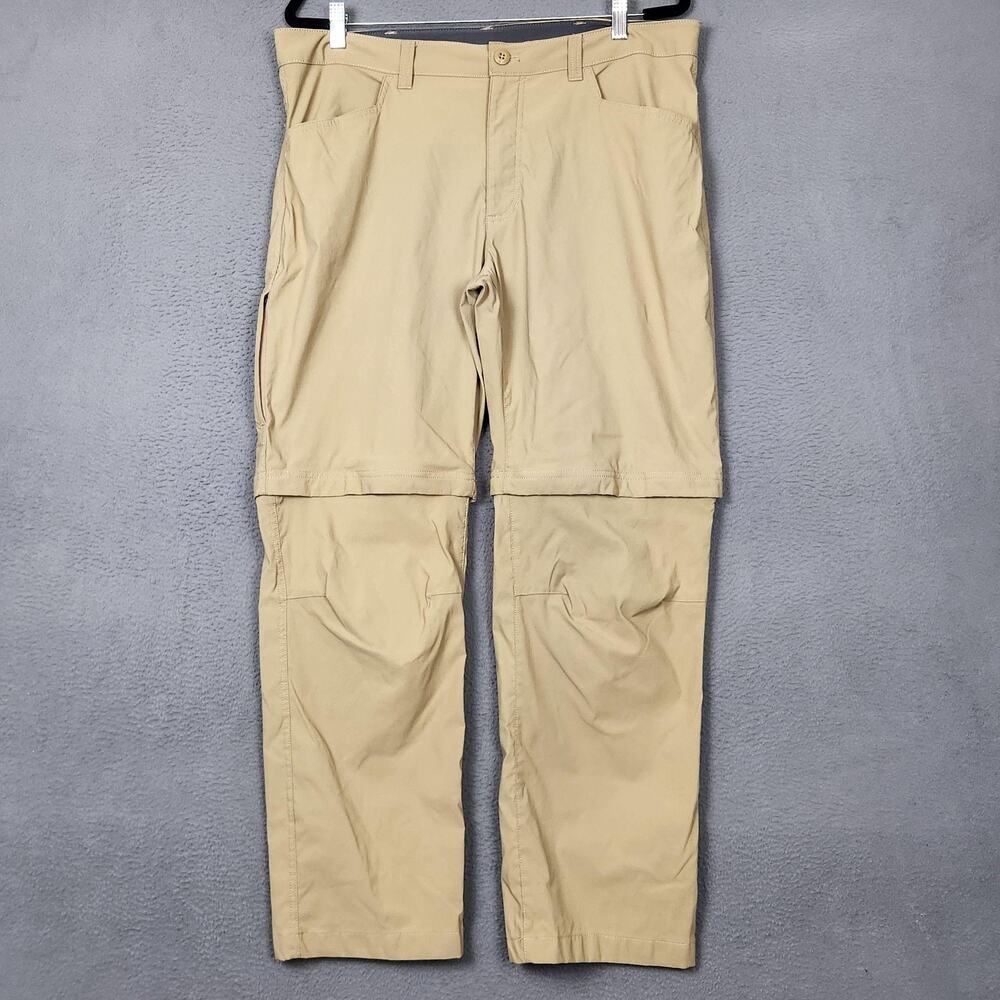 Eddie Bauer Convertible Tech Pants Mens 38x30 Beige Hiking Stretch Zip Off